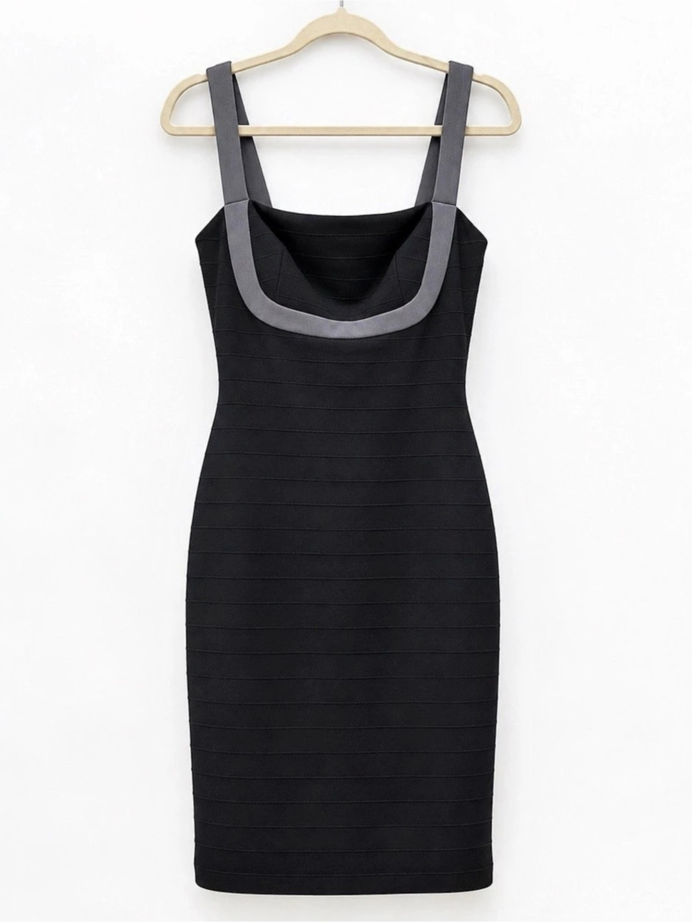 Roulette Women’s Size 4 Black Grey Bodycon Bandage Sheath Dress Zip Back